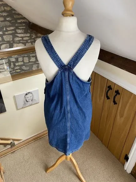Fat Face Denim Short Dungaree Pinafore Dress UK 12 Blue Pockets Side Buttons - Picture 4 of 5